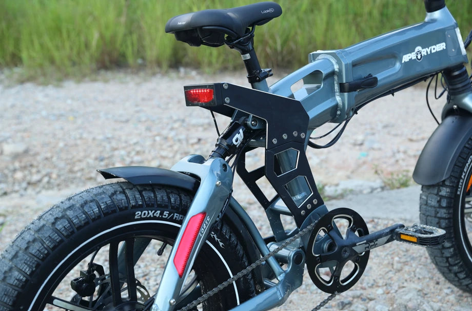 frame of blue folding e-bike